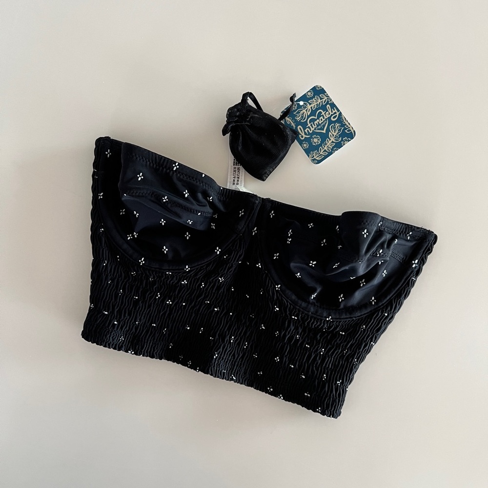 NWT Free People Black Floral Bandeau Crop Top Bralette Sz XS